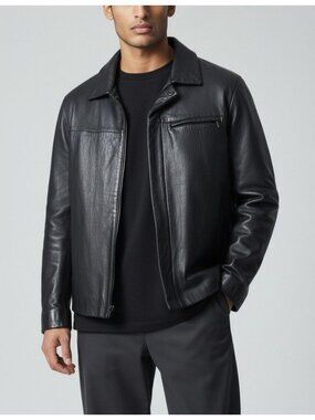 Kenneth Cole New York Mens Genuine Leather Black Jacket Large